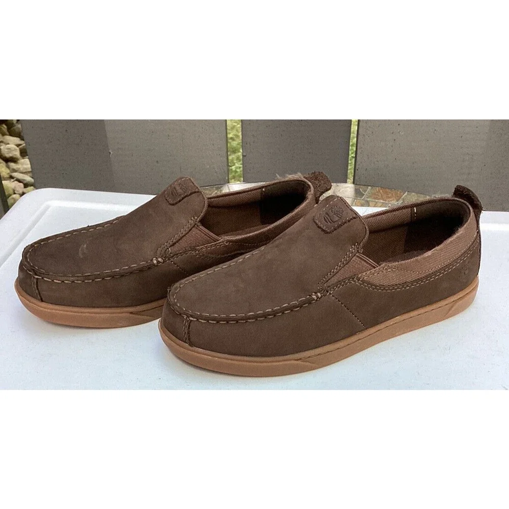 Timberland Ortholite boys casual brown leather slip ons sz 4.5